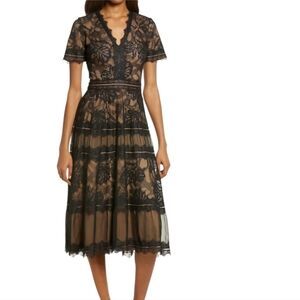 Tadashi Shoji Black Cap Sleeves Lace Midi Dress....Size 8
